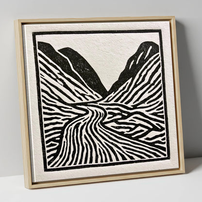 Monochrome Honister Pass Valley lake district valley canvas wall art in natural frame