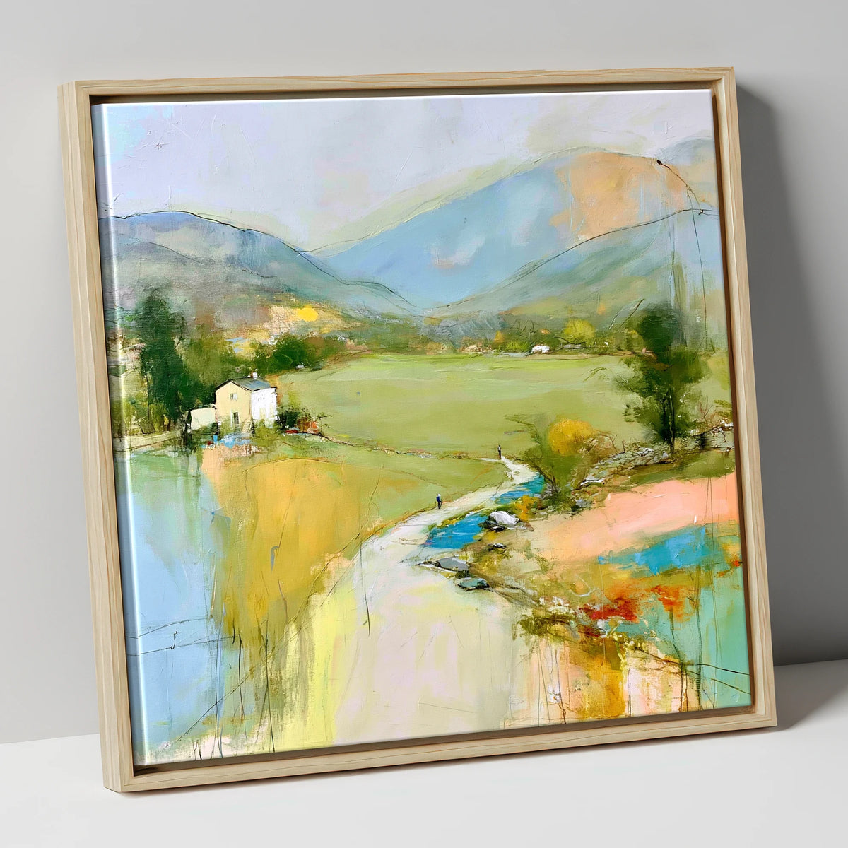 Vibrant Green Valley Between the Fells lake district valley canvas wall art in natural frame