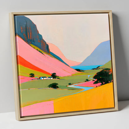 Colourful Valley Between the Fells lake district valley canvas wall art in natural frame