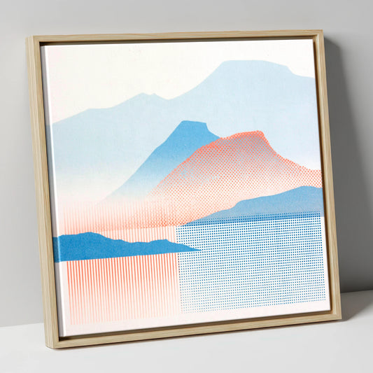 Catbells in Coral and Blue lake district fell canvas wall art in natural frame