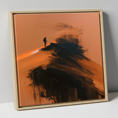 Silhouette on Striding Edge Helvellyn lake district walking canvas wall art in natural frame
