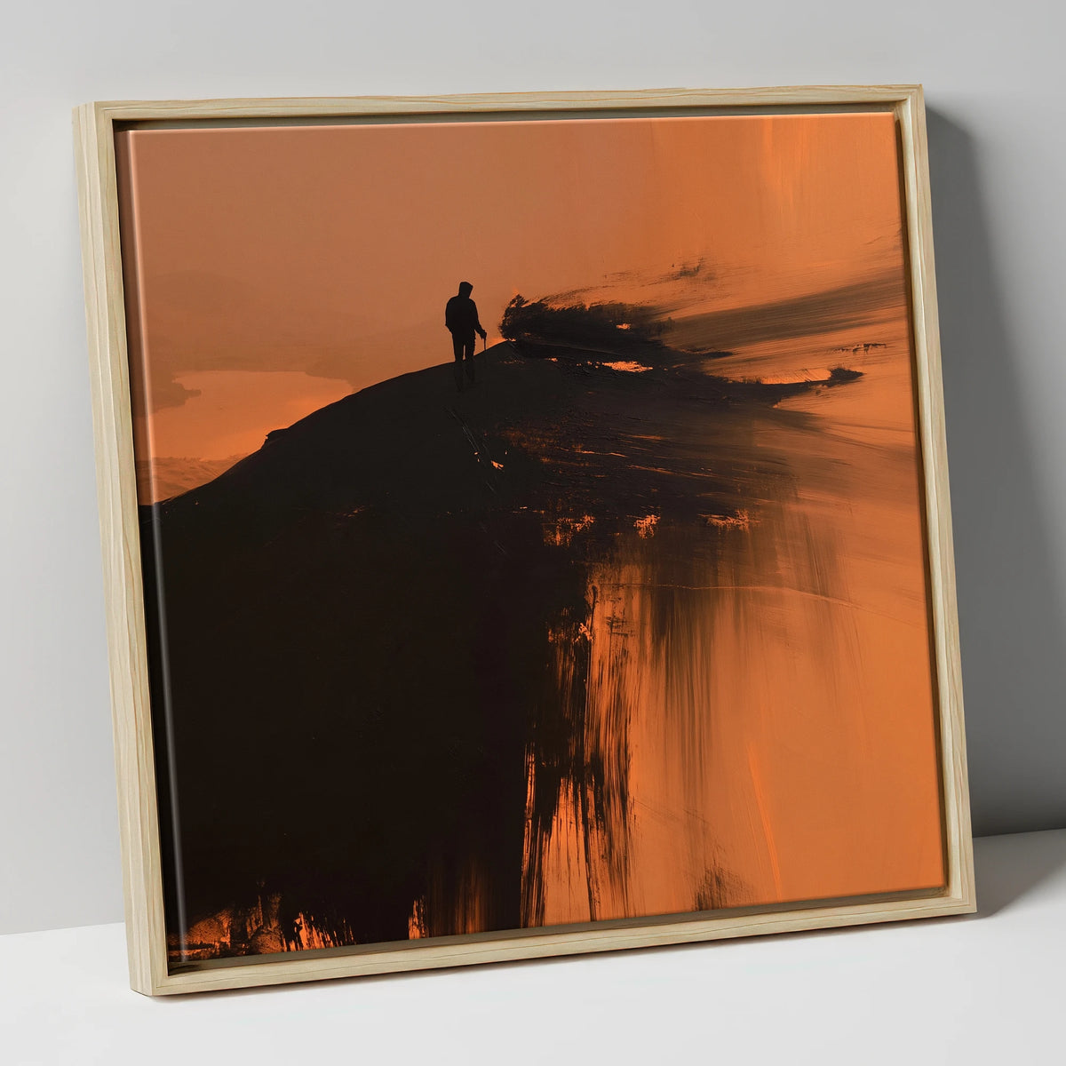 Silhouetted Walker on Skiddaw Ridge lake district fell canvas wall art in natural frame