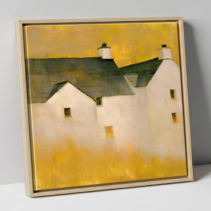 Slate Cottages In Golden Light lake district village canvas wall art in natural frame