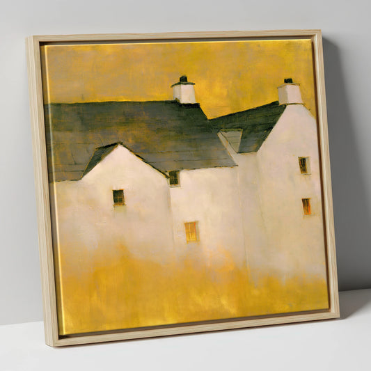 Slate Cottages In Golden Light lake district village canvas wall art in natural frame