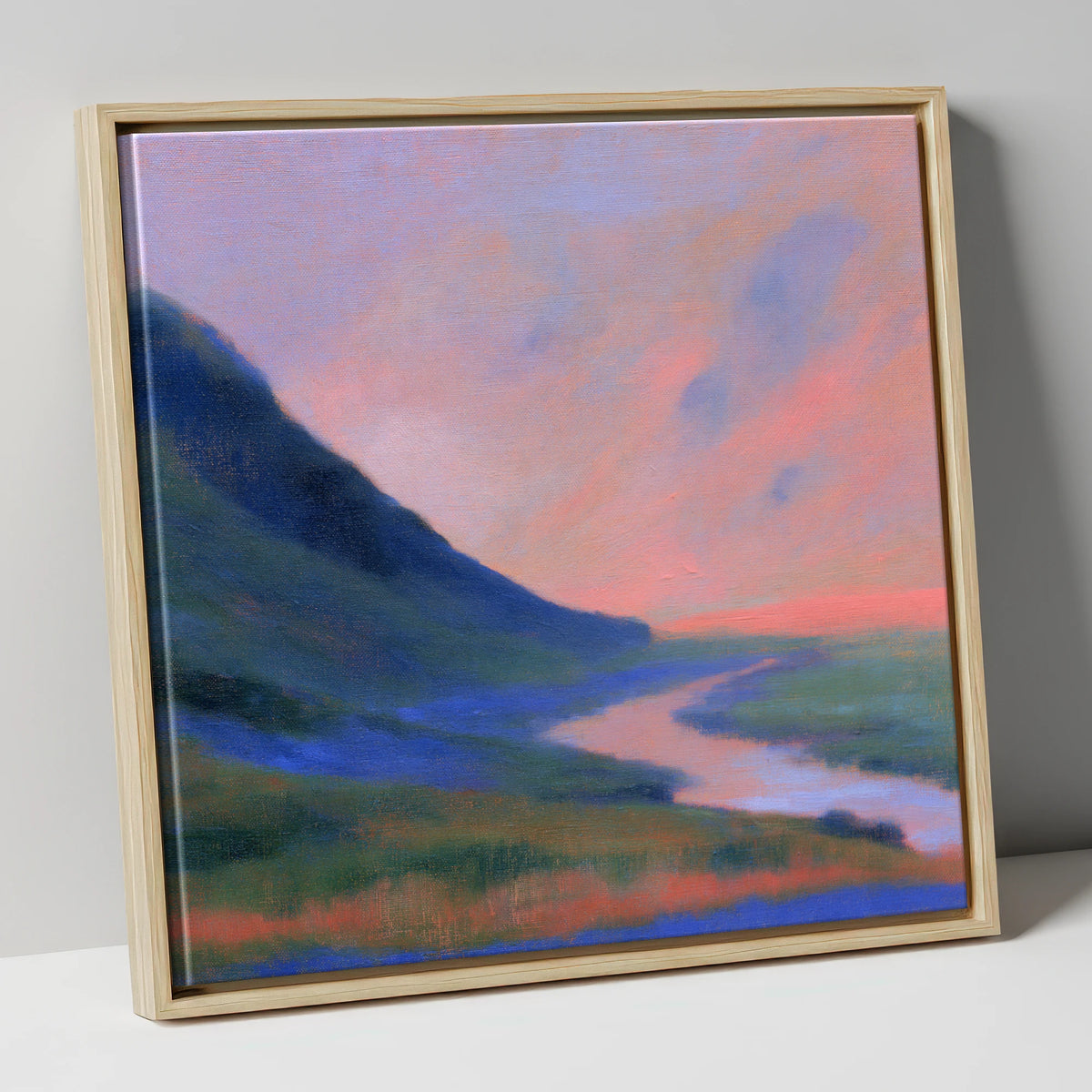 Winding River at Twilight lake district waterfall canvas wall art in natural frame