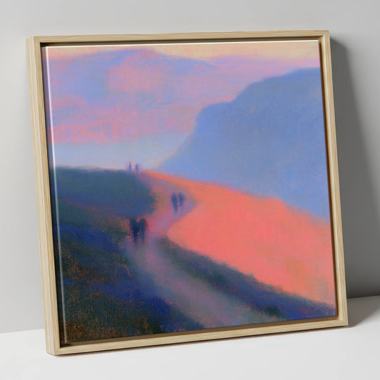 Twilight Walkers on a Fell Path lake district walking canvas wall art in natural frame
