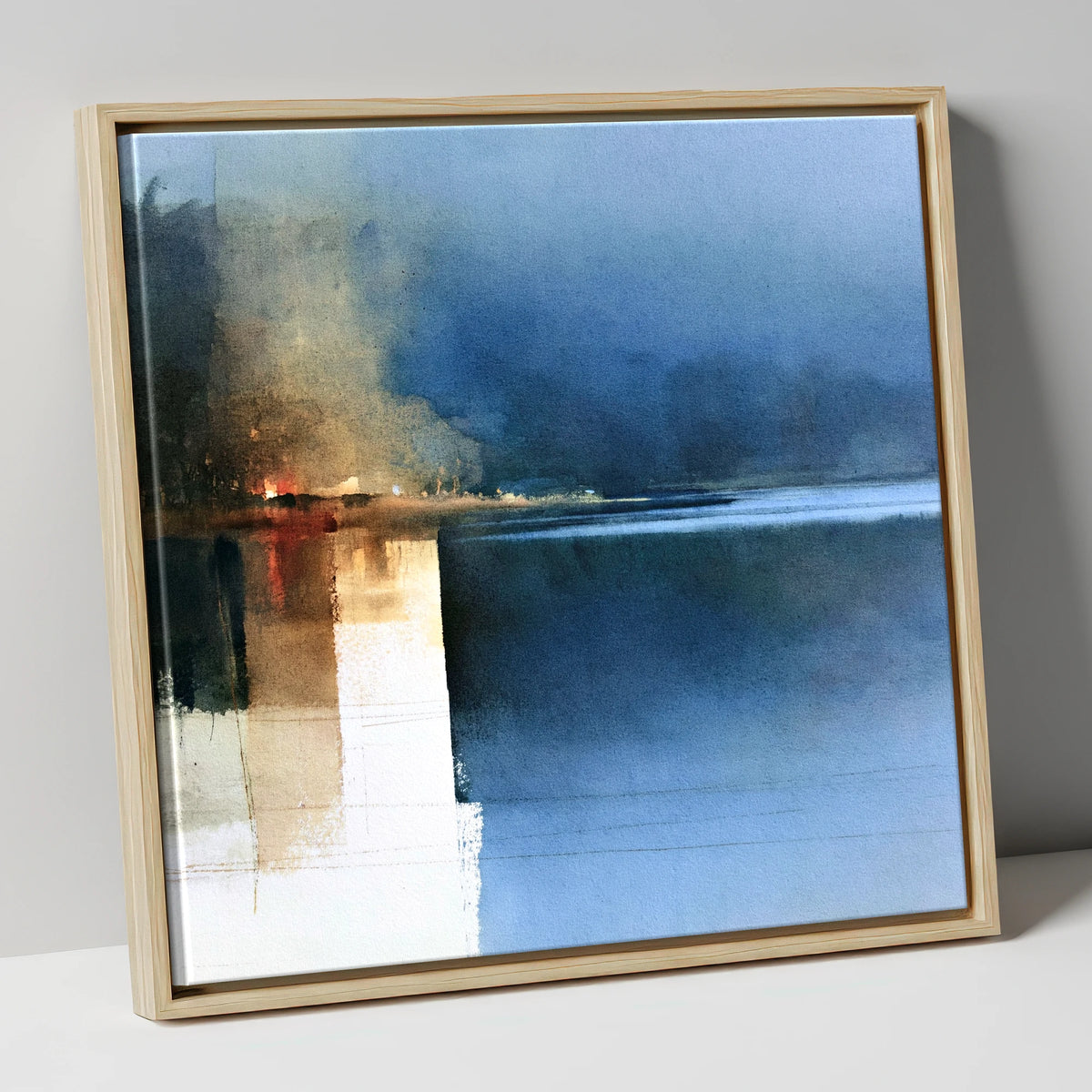 Indigo Lake Reflections at Dusk lake district lake canvas wall art in natural frame