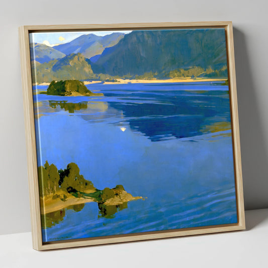 Deep Blue Derwentwater and Catbells lake district lake canvas wall art in natural frame