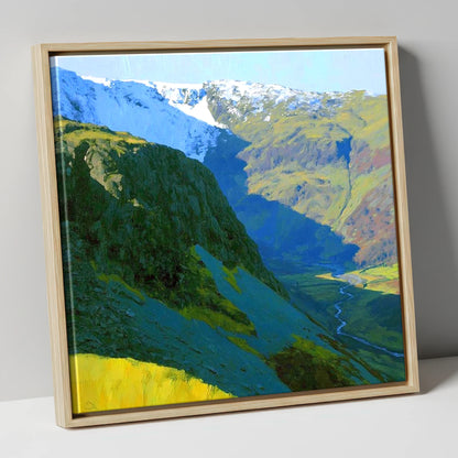 Vibrant Tarn Crag in Snow lake district fell canvas wall art in natural frame