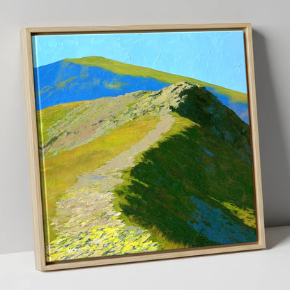 Sunlit Ridge on Place Fell lake district fell canvas wall art in natural frame