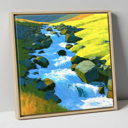 Sparkling Mountain Beck in High Summer lake district waterfall canvas wall art in natural frame