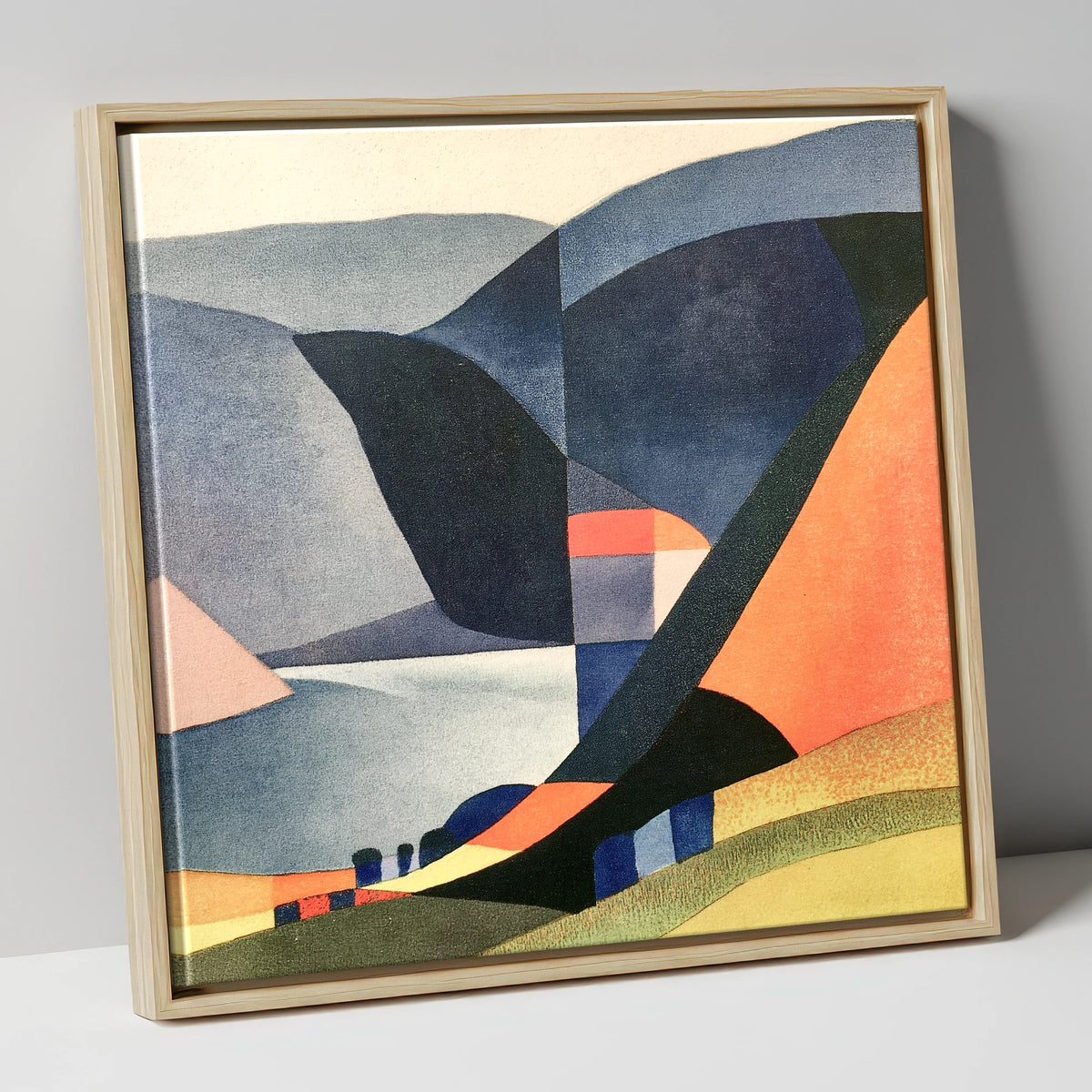 Geometric Lake District Fells lake district lake canvas wall art in natural frame