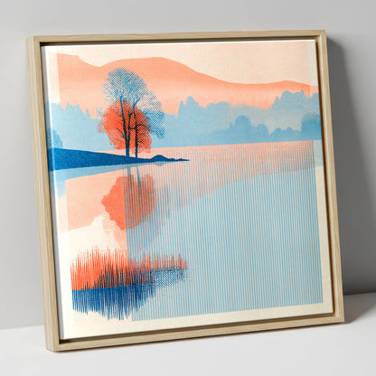 Modern Coral Lake Dawn lake district lake canvas wall art in natural frame