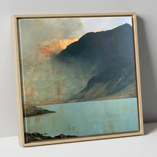 Wastwater Screes in Golden Light lake district lake canvas wall art in natural frame