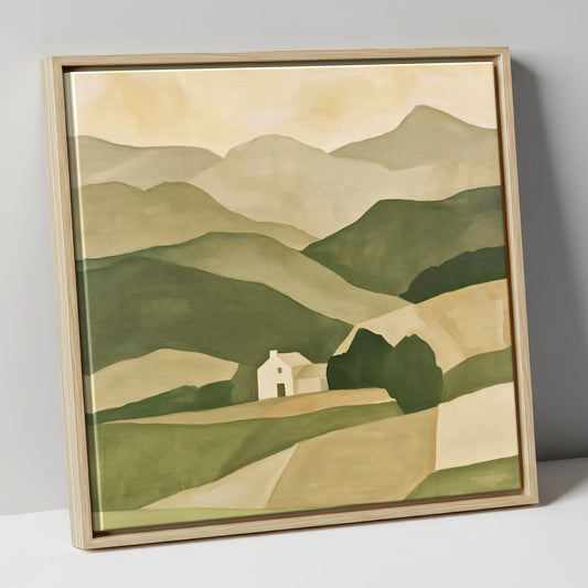 White Farmhouse Below Evening Fells lake district sky canvas wall art in natural frame