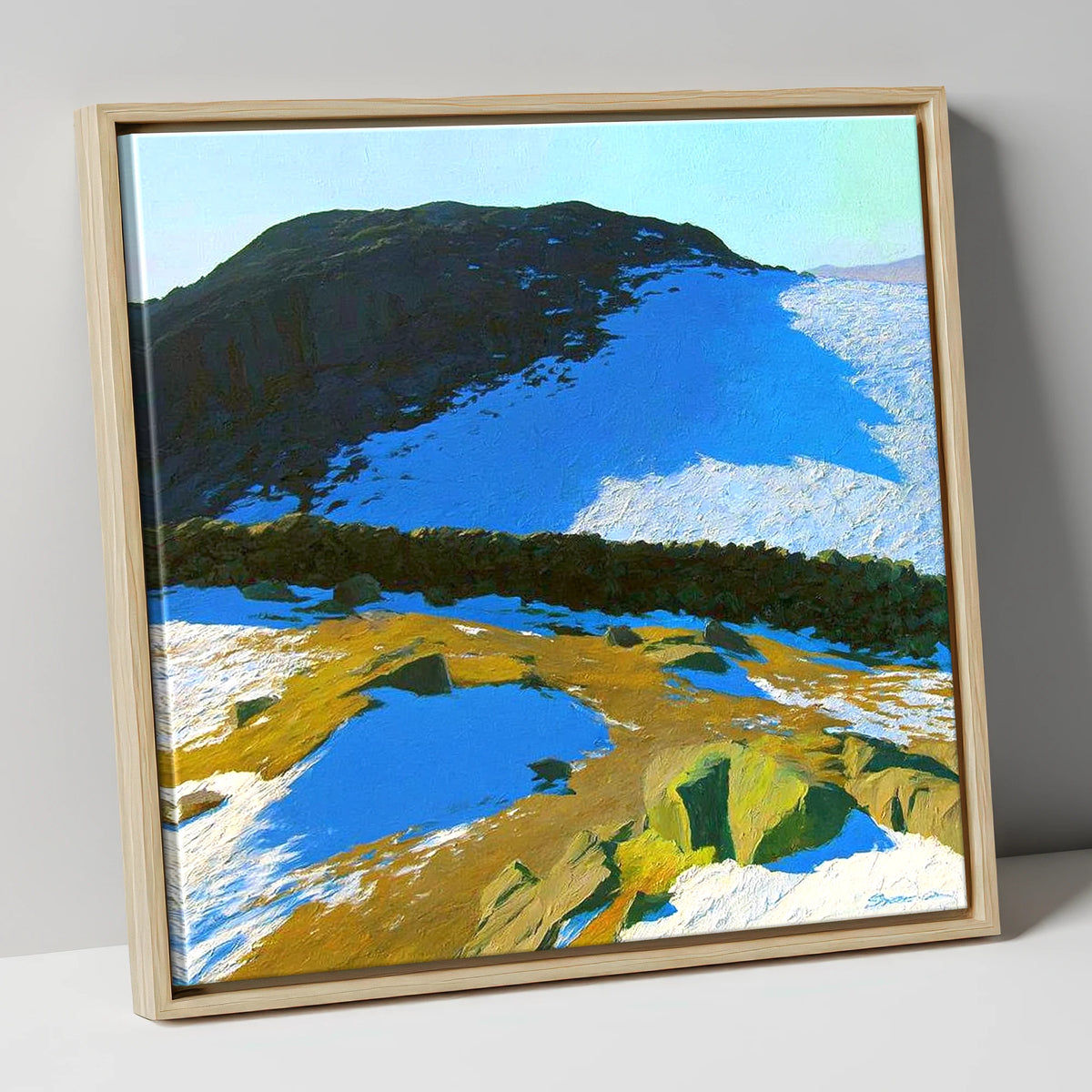 Winter Light On Great Crag lake district fell canvas wall art in natural frame