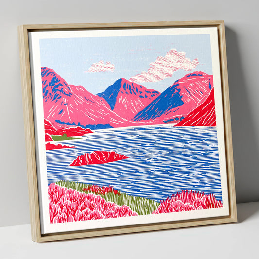 Vibrant Wasdale Fells and Lake lake district valley canvas wall art in natural frame