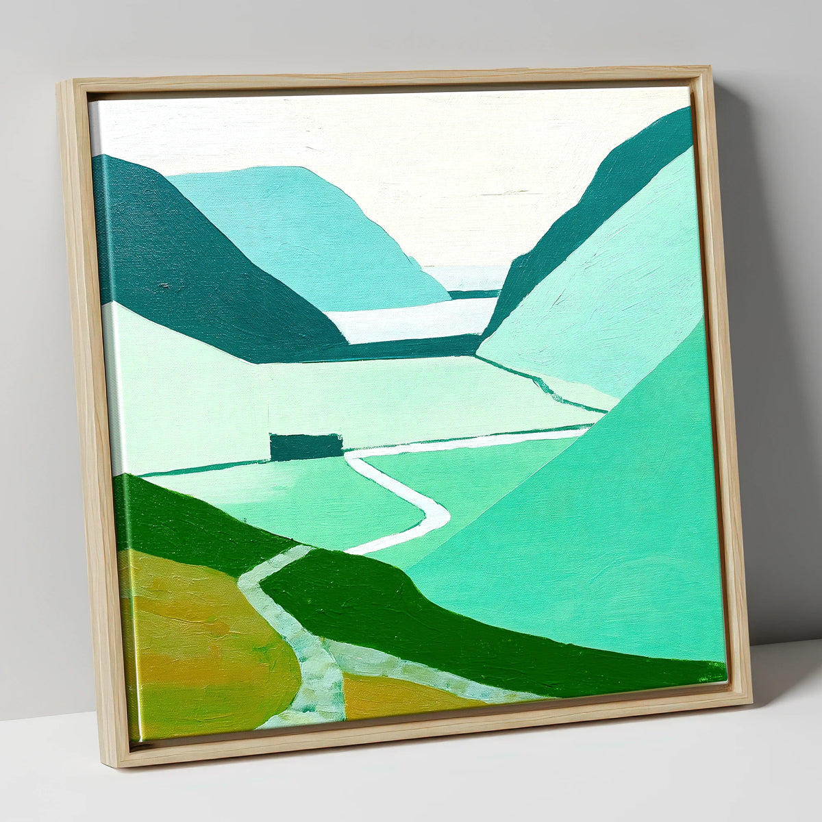 Teal Valley Trail At Haystacks lake district fell canvas wall art in natural frame