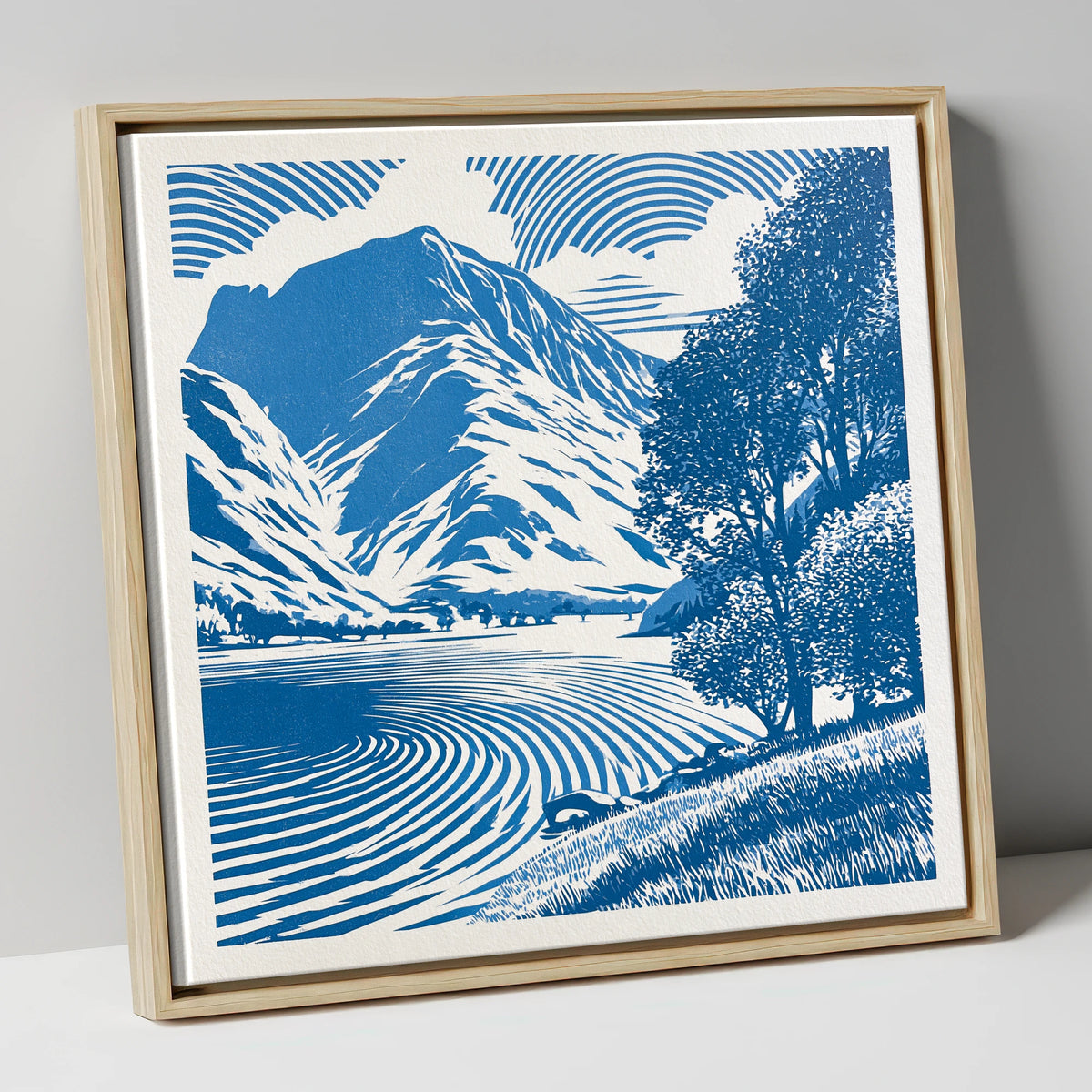 Cobalt Blue Buttermere Landscape lake district lake canvas wall art in natural frame