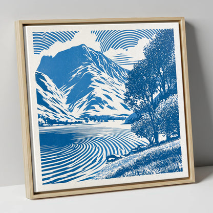 Cobalt Blue Buttermere Landscape lake district lake canvas wall art in natural frame