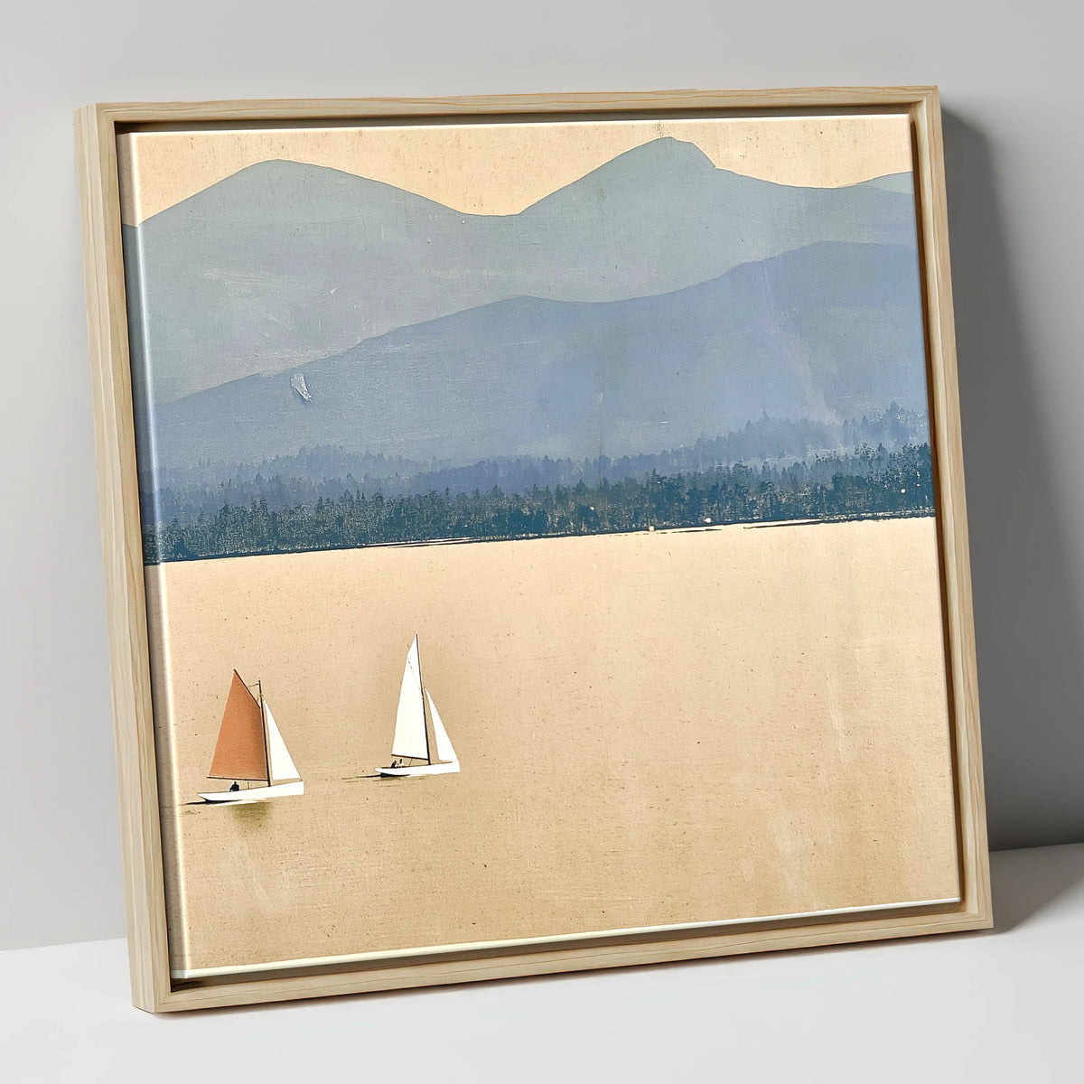 Windermere Sailboats Beneath Slate Fells lake district lake canvas wall art in natural frame