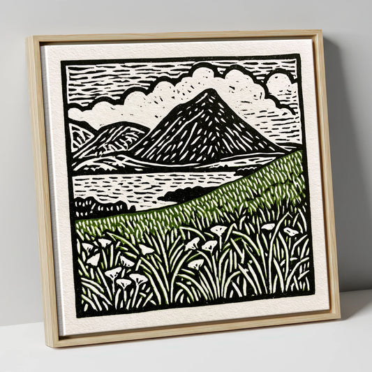 Bold Catbells and Wild Grasses lake district fell canvas wall art in natural frame