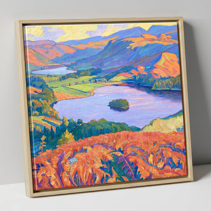 Vibrant Bracken Over Grasmere lake district lake canvas wall art in natural frame