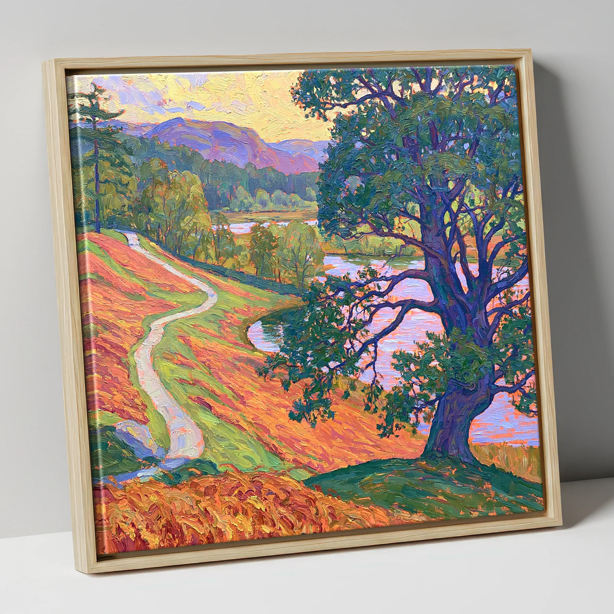 Vibrant Path at Tarn Hows lake district lake canvas wall art in natural frame