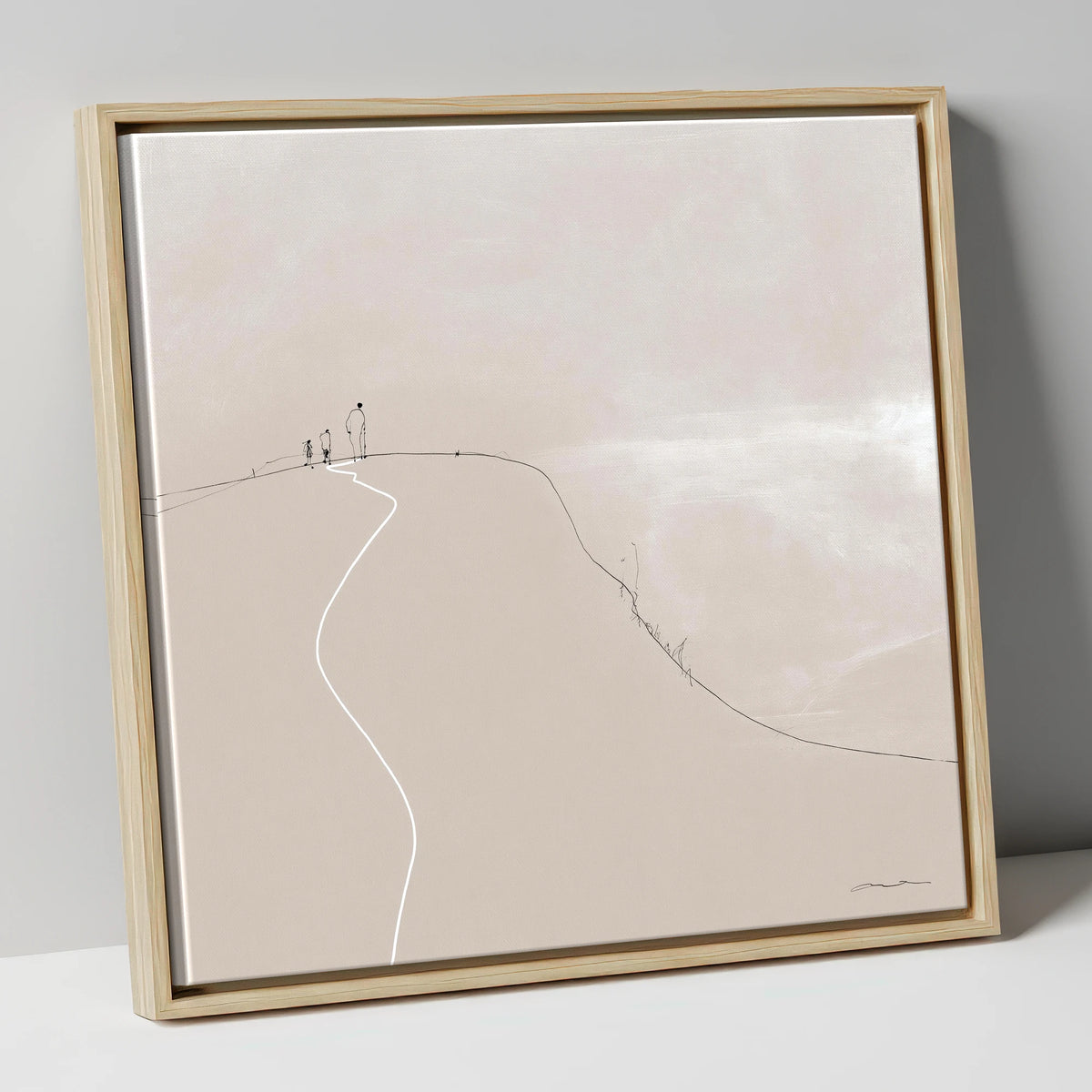 Walkers on a Winding Fell Path lake district walking canvas wall art in natural frame