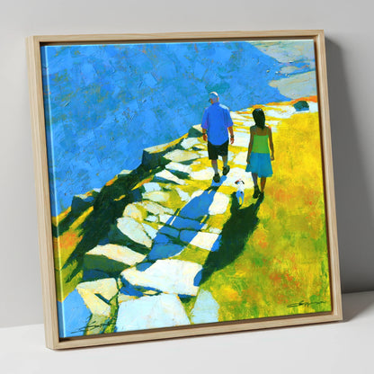 Summer Fell Walk with Blue Shadows lake district walking canvas wall art in natural frame