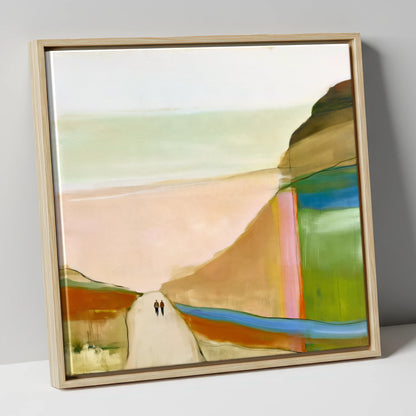 Walkers on a Bold Mountain Path lake district walking canvas wall art in natural frame