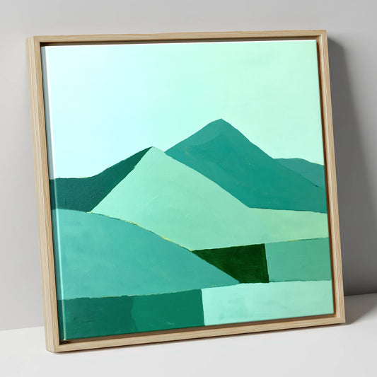 Geometric Bowfell in Teal lake district fell canvas wall art in natural frame