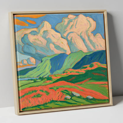 Vibrant Storm Clouds Over the Fells lake district sky canvas wall art in natural frame