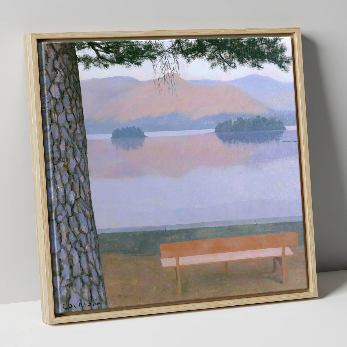 Derwentwater Dusk from Friar's Crag lake district village canvas wall art in natural frame
