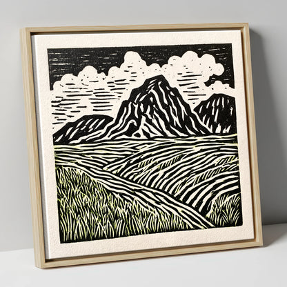 Scafell Pike Graphic Landscape lake district fell canvas wall art in natural frame