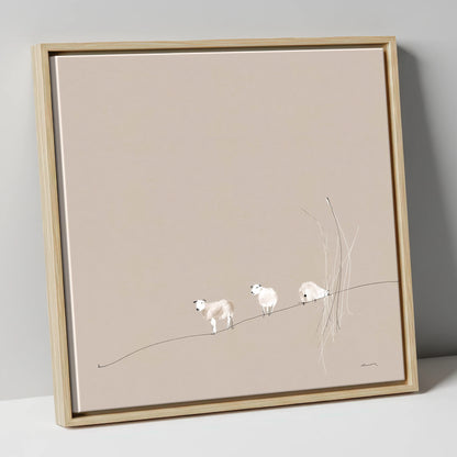 Minimalist Herdwicks on a Fellside lake district wildlife canvas wall art in natural frame