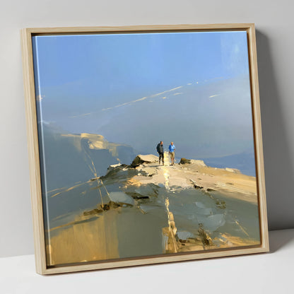 Walkers on a Sunlit Ridge lake district walking canvas wall art in natural frame