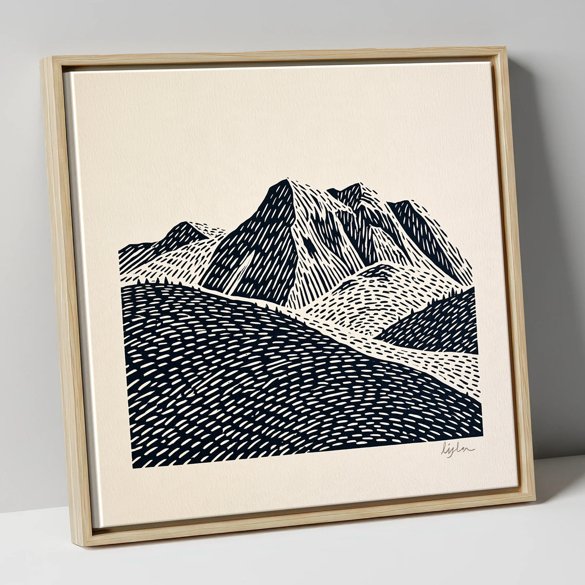Bold Monochrome Bowfell Peaks lake district fell canvas wall art in natural frame