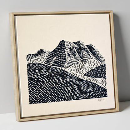Bold Monochrome Bowfell Peaks lake district fell canvas wall art in natural frame