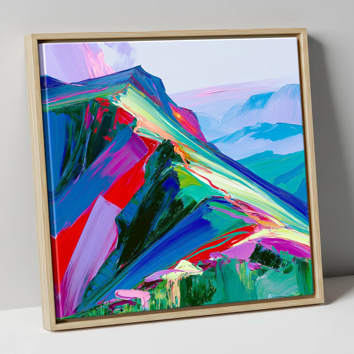 Colourful Misty Mountain Ridge lake district fell canvas wall art in natural frame