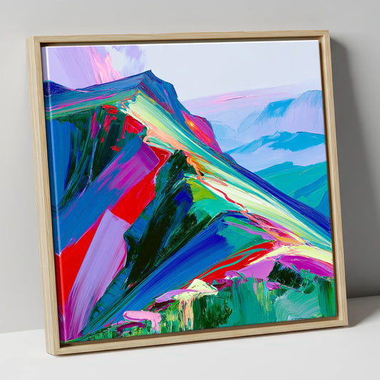 Colourful Misty Mountain Ridge lake district fell canvas wall art in natural frame