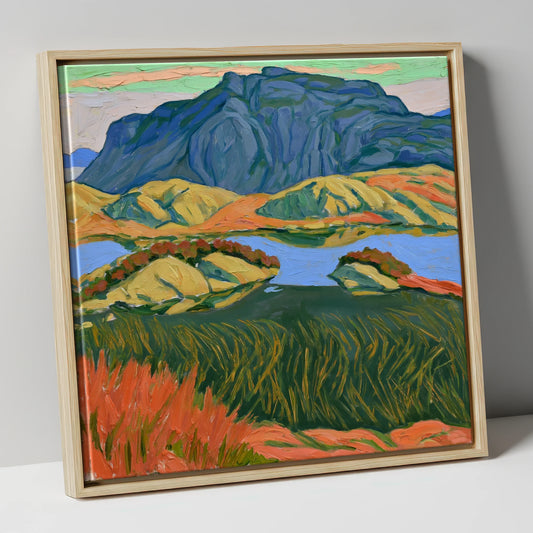 Bold Haystacks Over Dark Tarn lake district fell canvas wall art in natural frame