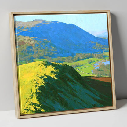 Sunlit Ridge on Black Fell lake district fell canvas wall art in natural frame