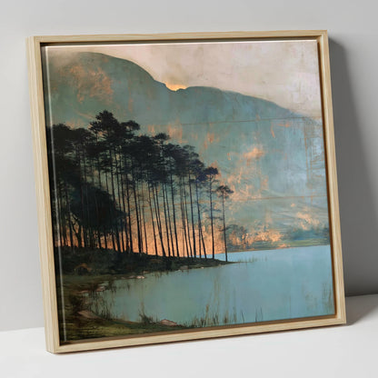 Buttermere Pines in Golden Light lake district lake canvas wall art in natural frame