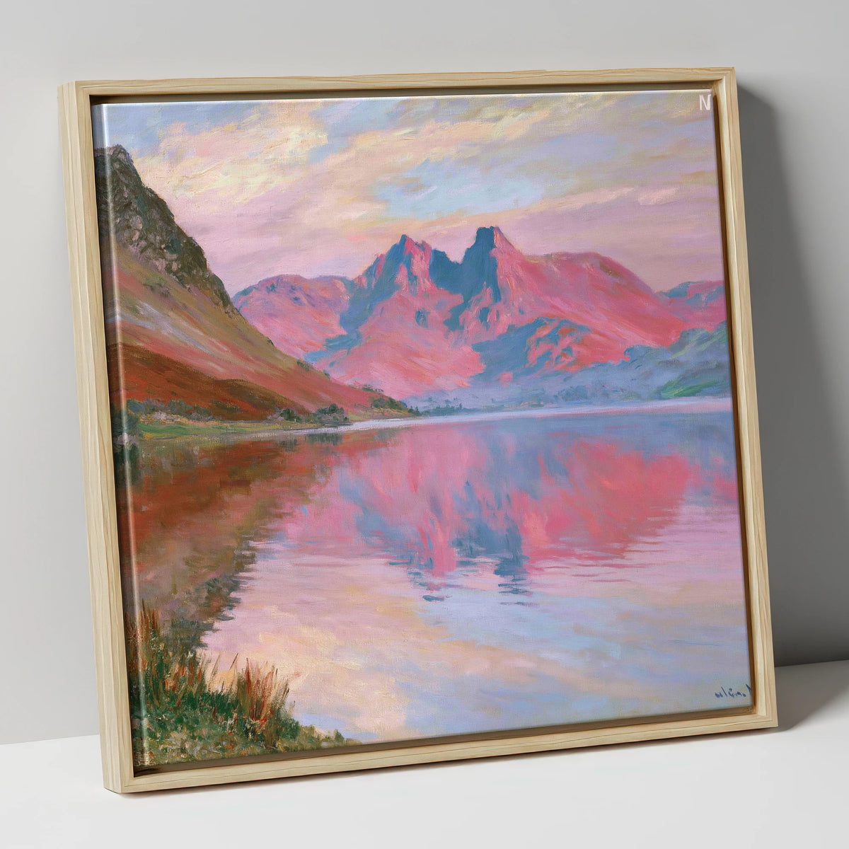 Radiant Sunset at Loweswater lake district lake canvas wall art in natural frame