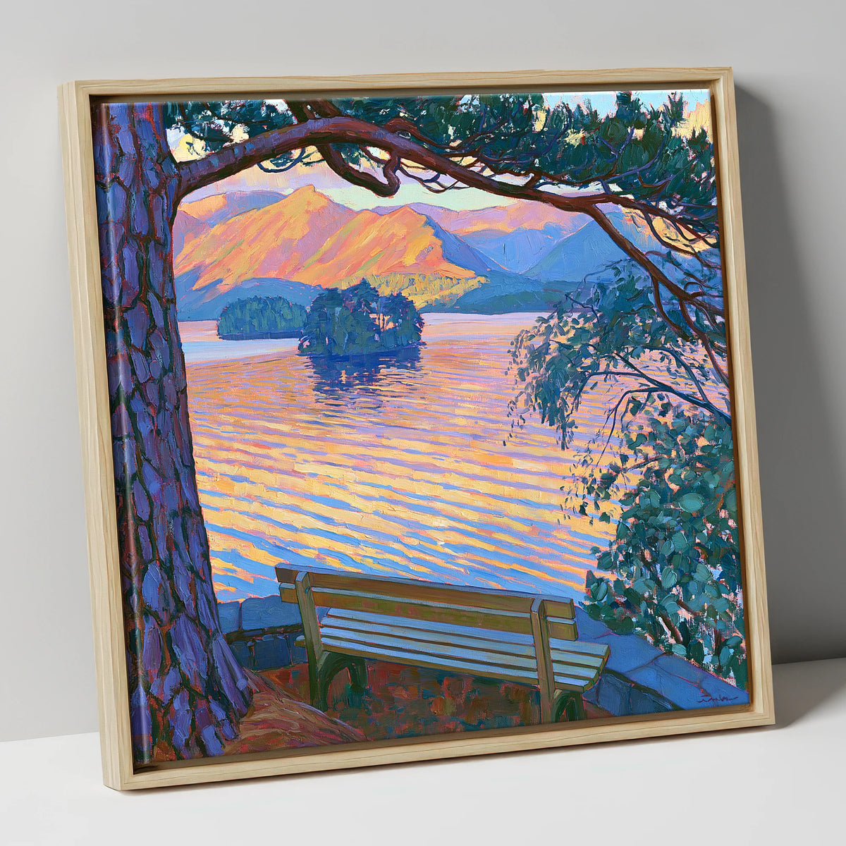 Vibrant Derwentwater From Friar's Crag lake district village canvas wall art in natural frame