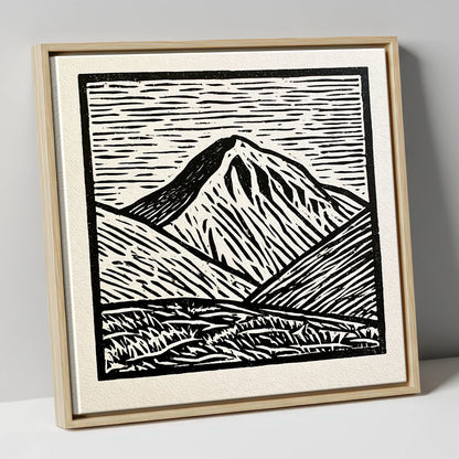 Monochrome Great Gable Peak lake district fell canvas wall art in natural frame