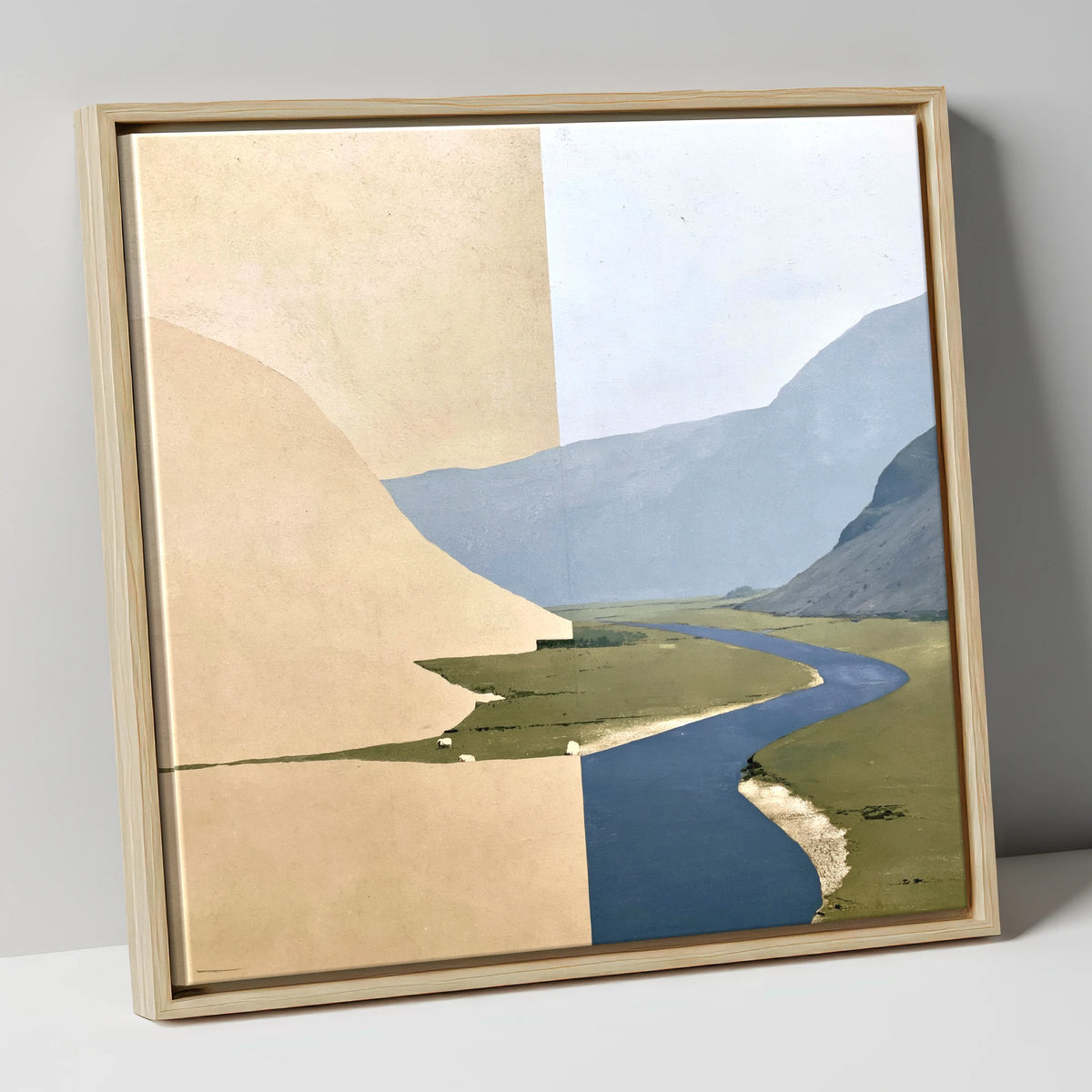 Meandering River through Ochre Valley Fells lake district valley canvas wall art in natural frame