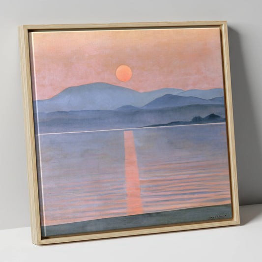 Lavender Sunset Over Slate Fells lake district lake canvas wall art in natural frame