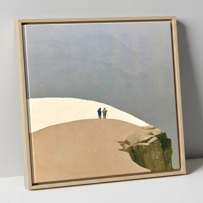 High Fell Walkers on a Snowy Ridge lake district fell canvas wall art in natural frame